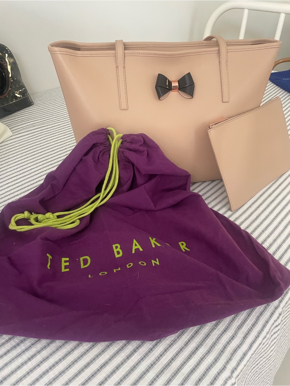 Ted Baker Blush Pink Tote with Black Bow Accent